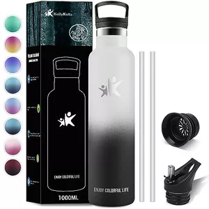KollyKolla Drinkfles, 1 liter, motiverende drinkfles met filter, lekvrij