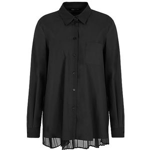 Armani Exchange Dames katoenen poplin button down with sheer Pleated Back Skate Shirt, zwart, XL