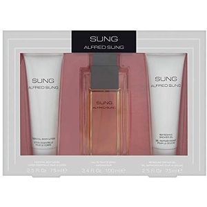 Sung von Alfred Sung voor vrouwen, 3-delige cadeauset met 96 ml eau de toilette spray, 70 ml essentiële bodylotion, 70 ml verfrissende douchegel