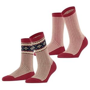 ESPRIT - Scandi Multipack - Sokken - Rood - 2 paar - Katoen Wol Gedessineerd
