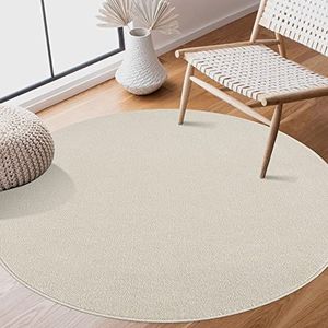 SANAT Laagpolig tapijt voor de woonkamer, effen moderne tapijten voor de slaapkamer, werkkamer, kantoor, hal, kinderkamer en keuken, crème, 120 cm rond