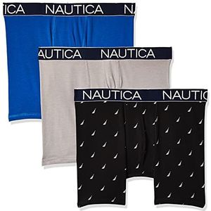 Nautica Boxershort voor heren (pak van 3), Zee kobalt/legering/zeildruk zwart wit, XL