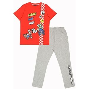 Super Mario Auf geht's Lange pyjama's set, Meisjes, 110-182, Rot/Heather Grey, Officiële Koopwaar