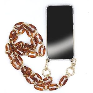 Transparante beschermhoes voor iPhone 13 (6.1) met polsband/omhangband, barnsteenkleurige ringen