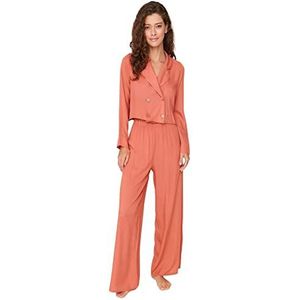 Trendyol Vrouwen Vrouw Plain Geweven Pyjama Set (Pack van 2), Tegel Rood, 64