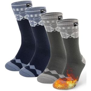 DG Hill Thermische wintersokken - warme sokken voor heren en dames, geïsoleerde sokken voor koud weer - verwarmde sokken, dikke sneeuwsok, Sneeuwvlokken, 2 paar, Large