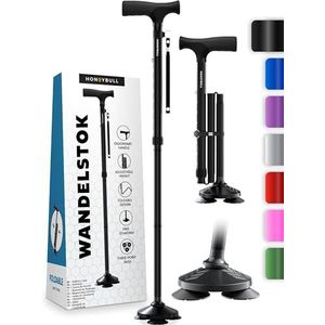HONEYBULL Wandelstok voor Mannen & Vrouwen - Opvouwbaar, Verstelbaar, Inklapbaar, Vrijstaande Wandelstok, Draaibare Punt, Zwaar Uitgevoerd| Wandelstokken voor Senioren & Volwassenen [ZWART]