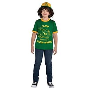 Amscan - Dustin kinderkostuum van Stranger Things, T-shirt, baseballcap met pruik, serie, themafeest, carnaval, carnaval
