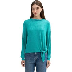 TOM TAILOR Denim T-shirt met lange mouwen voor dames, 36169 - Jade Green Melange, XL
