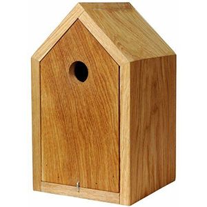 Luxus-Vogelhaus 46760e Designer nestkast voor vogels, van hout (eiken, massief hout), voor tuin, balkon, met puntdak, kleur: naturel - nesthulp vogelhuis
