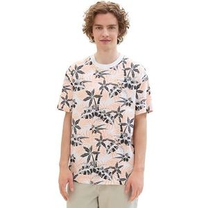 TOM TAILOR Denim Heren T-shirt, 35503 - Coral Grey Tropical Print, S