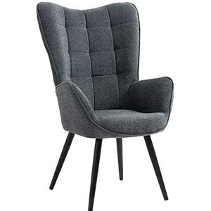 MEUBLE COSY Gewatteerde stoel voor de woonkamer, met armleuningen, relaxstoel van stof met hoge rugleuning, metalen poten voor slaapkamer, woonkamer, grijs, 67 x 50 x 110 cm