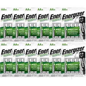 Energizer Power Plus AA-batterijen, oplaadbaar, zilverkleurig, 12 blisterverpakkingen van 4 batterijen (in totaal 48 batterijen)