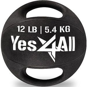 Yes4All Gewogen medicijnbal 12 lbs met anti-slip dubbele handgrepen voor training, kernkrachtoefeningen, balanstraining en gooien