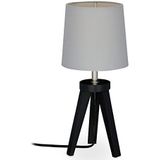 Relaxdays tafellamp tripod - moderne woonkamerlamp - schemerlamp hout en stof - driepoot