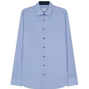 Seidensticker Zakelijk overhemd voor heren, shaped fit, strijkvrij, kent-kraag, lange mouwen, 100% katoen, blauw, 46