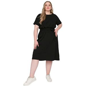 Trendyol Dames Plus Size Mini A-lijn Relaxed Knit Plus Size Jurk, Zwart, XL grote maten