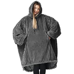 Nestl Draagbare deken hoodie, oversized hoodiedeken voor dames en heren, omkeerbare draagbare deken voor volwassenen, deken sweatshirt, grijs/grijs, volwassenen