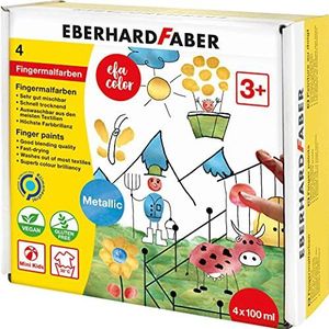 Eberhard Faber 578802 - EFA Color Metallic vingerverfset met 4 verfpotjes van elk 100 ml, sneldrogend en afwasbaar, om te mengen en voor creatief schilderplezier