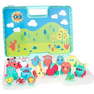 JC Toys - Mijn eerste etui met dierenauto's van Lots to Play Toys, inclusief 12 auto's en 4 accessoires, ideaal om te spelen, bevordert de fantasie en creativiteit, meerkleurig, uniseks, 18 maanden