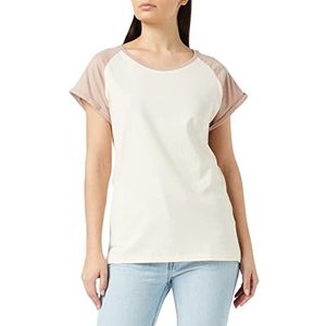 Urban Classics Dames T-shirt basic shirt met contrasterende mouwen voor vrouwen, Ladies Contrast Raglan Tee verkrijgbaar in meer dan 10 kleuren, maten XS - 5XL, Whitesand/Duskroos, 4XL