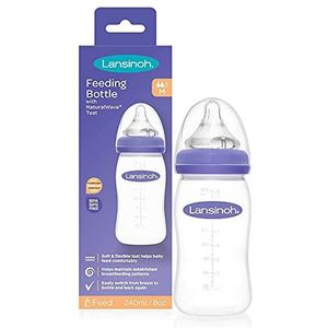 Lansinoh Baby Bottle with NaturalWave Teat (240 ml), Anti-Colic, Plastic 100% BPA & BPS Free, Medium Flow Silicone Teat which is Soft and Flexible, Purple