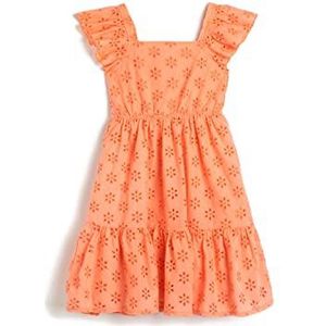 Koton Girls's Cutwork Ruffle Short Sleeve Square Neck Dress, roze (280), 4-5 jaar