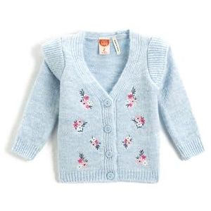 Koton Babygirls Flower Embroidered Knit Button Detail V-hals Lange Mouwen Cardigan, blauw (643), 3-6 Maanden