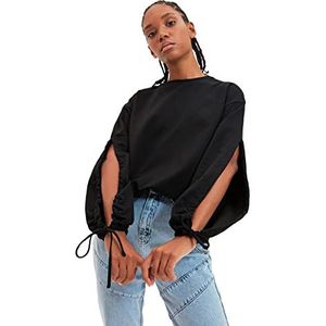 Trendyol Dames Black Spreads Detaililed Basic Knitted Slim Sweatshirt, S