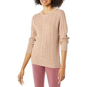 Amazon Essentials Dames Fisherman Cable Lange Mouwen Crewneck Trui (Verkrijgbaar in Plus Size), Taupe Heather, XS