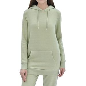 M17 Dames Recyled effen hoodie trui longline hoodie casual zacht sweatshirt capuchon top lange mouw jas jumper, Groen, M