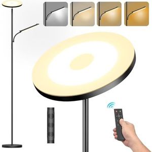 42 W led-vloerlamp, dimbaar, 4000 lm, superhelder, staande lamp voor woonkamer, met leeslamp, 2700 K-6500 K, traploos dimbaar, afstandsbediening en touch-bediening voor slaapkamer en kantoor