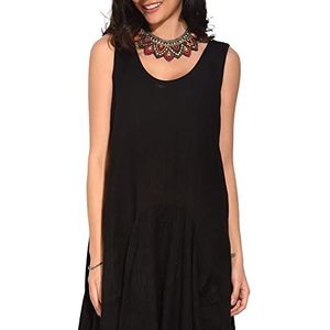 Bonateks Tuniekjurk voor dames, 100% linnen, gemaakt in Italië, tuniek met ronde hals en meerdere lagen, framboos, maat: M, Framboos, M