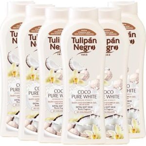 Set van 6 douchegel en pure kokosnoot, wit, 650 ml, zwarte tulp