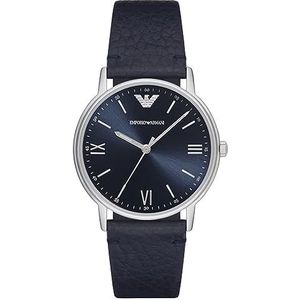 Emporio Armani drie-hands blauw lederen horloge