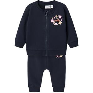 NAME IT Nbfvrillie Sweat Cardigan Box Bru Set Sweatpak voor babymeisjes, Dark Sapphire/Print: FLOWER, 56