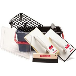 COMENSAL® Tegelwasset - 8-delige tegelzetter wasset M - 12L - professionele tegels wasset om te pleisteren - met rolopzetstuk - voegenrubber - hydrospons - wrijfplank met celrubber - Made in EU