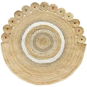 HAMID - Jute tapijt, rond, Beiroet, tapijt, 100% wit en natuur, jute vezel, handgeweven, zacht tapijt en hoge sterkte voor woonkamer, eetkamer, slaapkamer, hal (120 x 120 cm)