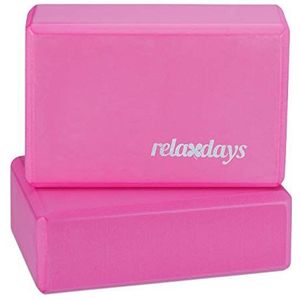 Relaxdays yogablok, set van 2, foam blok voor yoga en fitnessoefeningen, schuim, antislip, HBD: 8x23x15 cm, roze