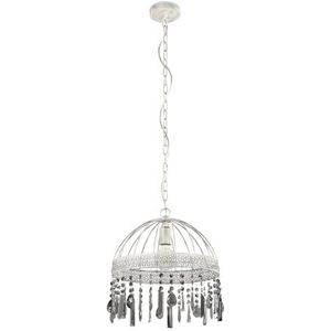 EGLO Hanglamp Steeleville, 1-lichts pendellamp vintage, elegante kroonluchter van metaal in wit, bruin patina en glazen kristal in zwart transparant, eettafel lamp hangend met E27 fitting