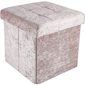 INTIRILIFE Opvouwbare kruk, 30 x 30 x 30 cm, fluweel, rosé - zitkubus met opbergruimte en deksel met fluwelen bekleding - zitkubus voetsteun opbergdoos kist zitbank