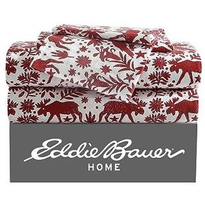 Eddie Bauer Beddengoedset, katoen, flanel, geborsteld voor extra zachtheid, behaaglijke huisdecoratie, twin-size, rood (Arcadia Red, Twin)