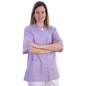 Gima - Kaszak van katoen en polyester, ziekenhuisuniform, paarse kleur, V-hals, halve mouwen, 5 drukknopen, voor dames, XL-maat, voor artsen, dierenartsen, verpleegkundigen en gezondheidspersoneel