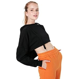 Trendyol Dames Regular Basic Capuchon Gebreid Sweatshirt, Zwart, M