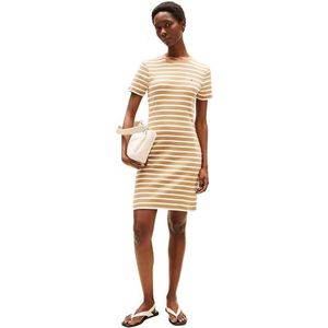 Tommy Hilfiger Nieuwe Cody Slim Korte Katoenen Jurk, Bruin (Hickory/Ecru Stp), XXS