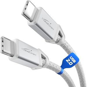 KabelDirekt – USB-C-kabel Voor Snel Opladen, Bestand Tegen Breuk, Metalen Pluggen + Nylon Vlechting, USB 2.0 – 2x 2 m (Laadt telefoons/laptops met 60W, Werkt als laad-/gegevenskabel, Wit)