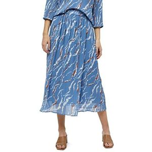 Minus Dames Rikka Mia lange rok, denim blauw grafische print, 16