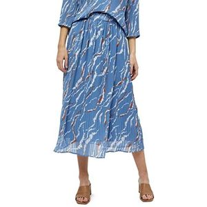 Minus Dames Rikka Mia lange rok, denim blauw grafische print, 16