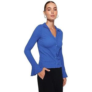 TRENDYOL Dames rechte lange mouwen slank overhemd shirt, koningsblauw, XL