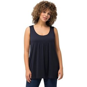 Ulla Popken Damestop, pleats, A-lijn, ronde hals, mouwloos, modal T-shirts, Donkerblauw, 46/48 NL